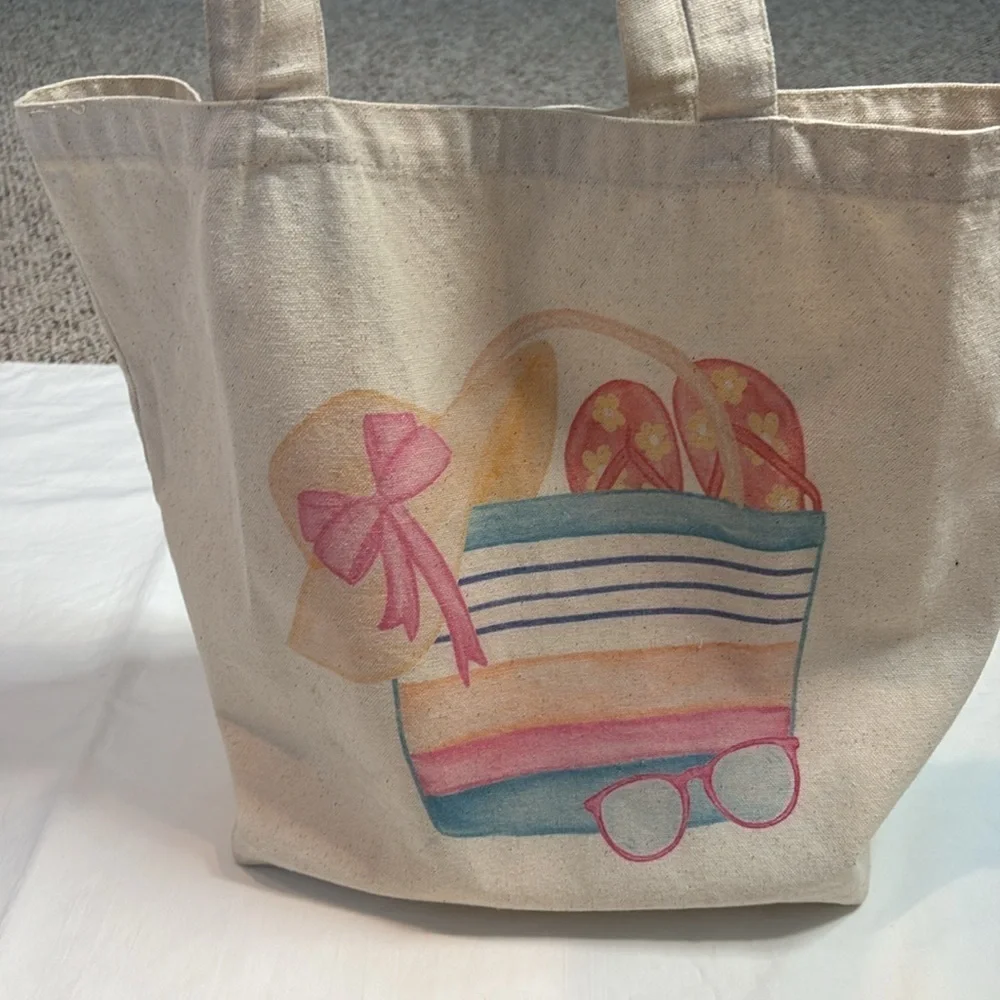 Stylish Beachy Canvas Tote Bag with Colorful Print